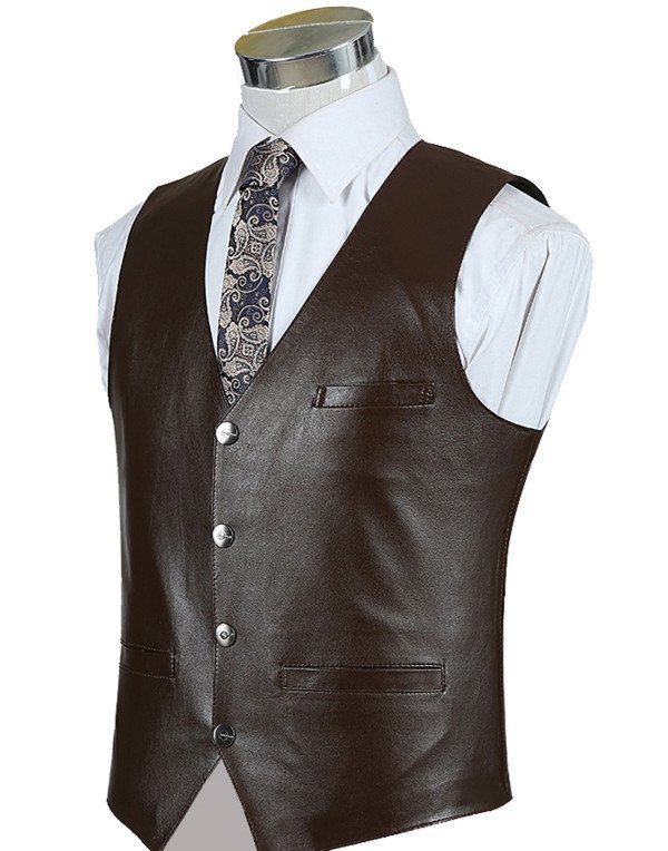 Genuine Sheep Leather Formal Waistcoat for Men in Brown and Black color WC07